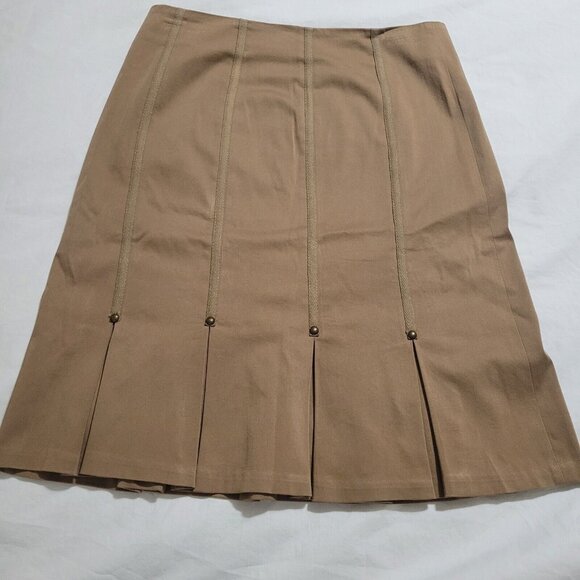D. Terrell Ltd. Skirt Pleated Brown Casual Skirt 4 Vintage Studded Side Zip - Picture 1 of 5